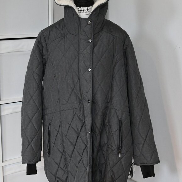Steve Madden Quilted Charcoal Sz 1X Mid-Length Women’s Winter Puffer Parka Coat - Picture 6 of 11
